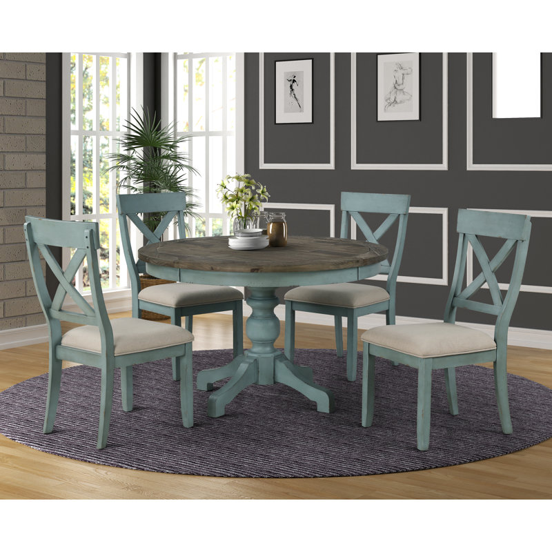 Cierra 5 Piece Pedestal Dining Set Blue